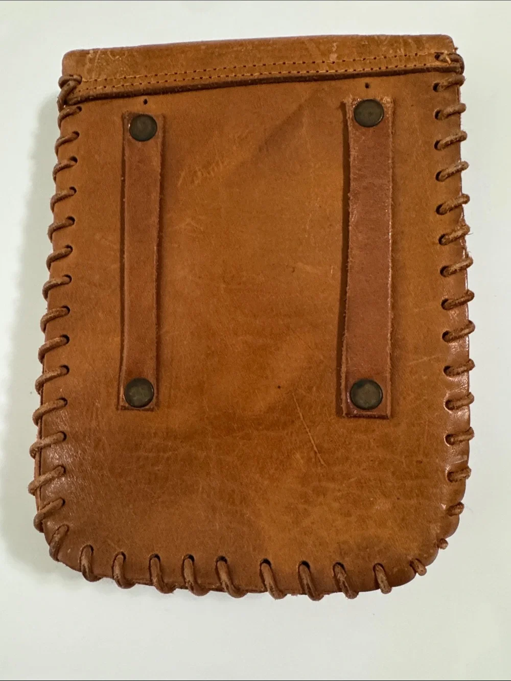 Tooled Brown Leather Pouch with Button Closure